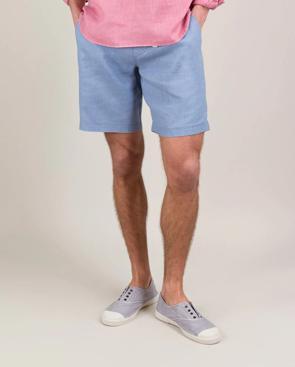 Bermuda Lino Garment Dyed Azul - Imagen 6