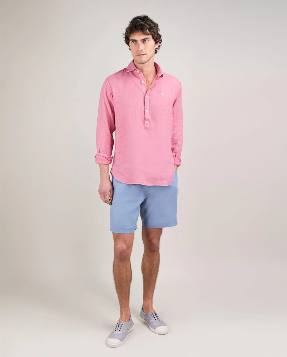 Bermuda Lino Garment Dyed Azul