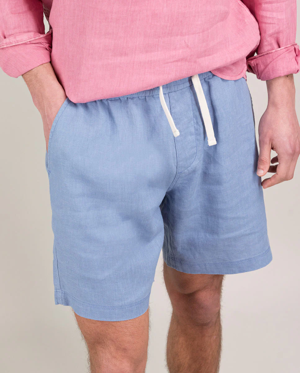 Bermuda Lino Garment Dyed Azul - Imagen 3