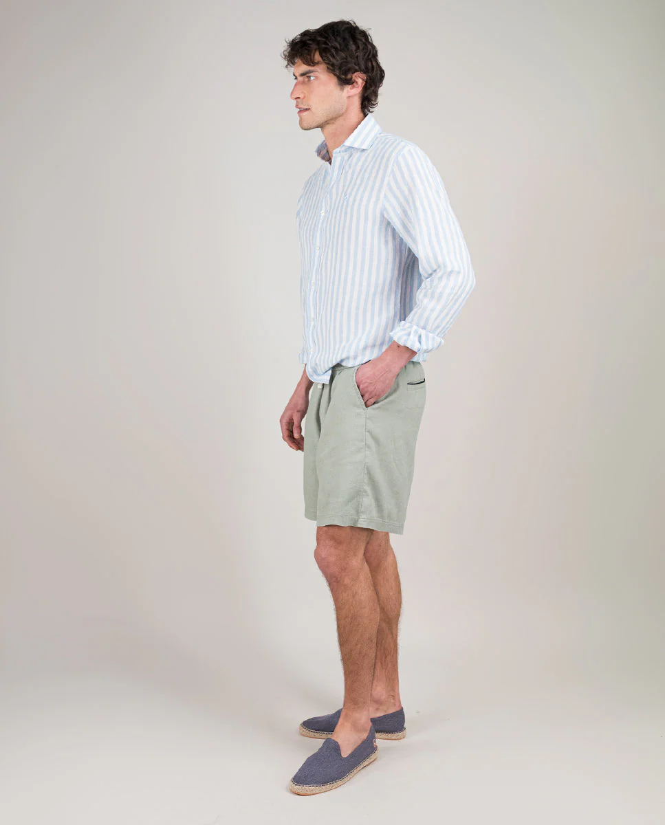 Bermuda Lino Garment Dyed Verde - Imagen 6