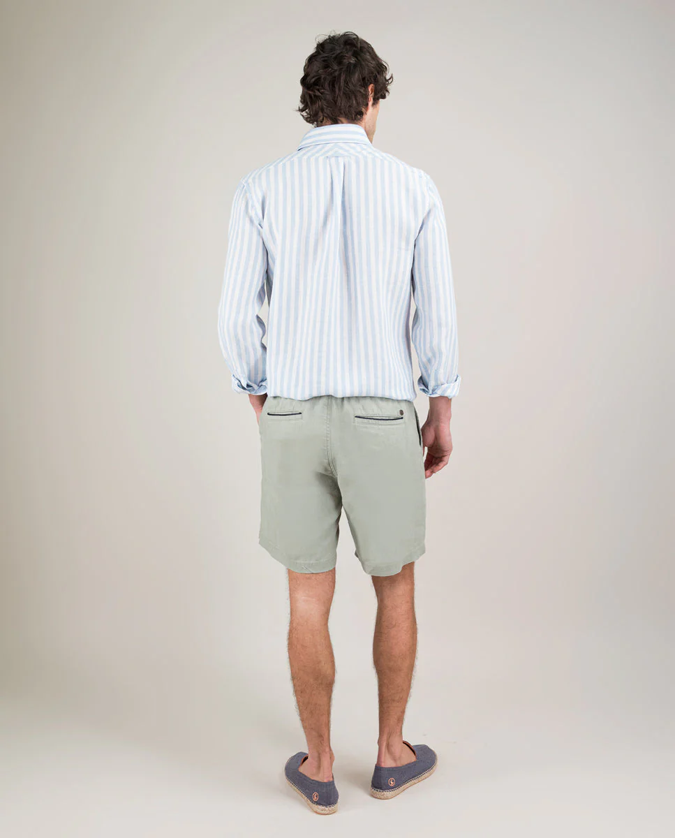 Bermuda Lino Garment Dyed Verde - Imagen 4