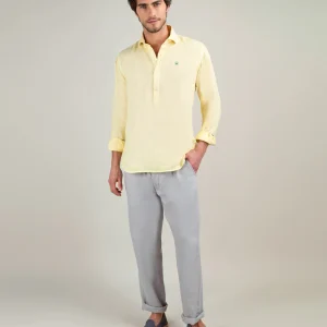 Pantalón Elástico Lino Garment Dyed Gris