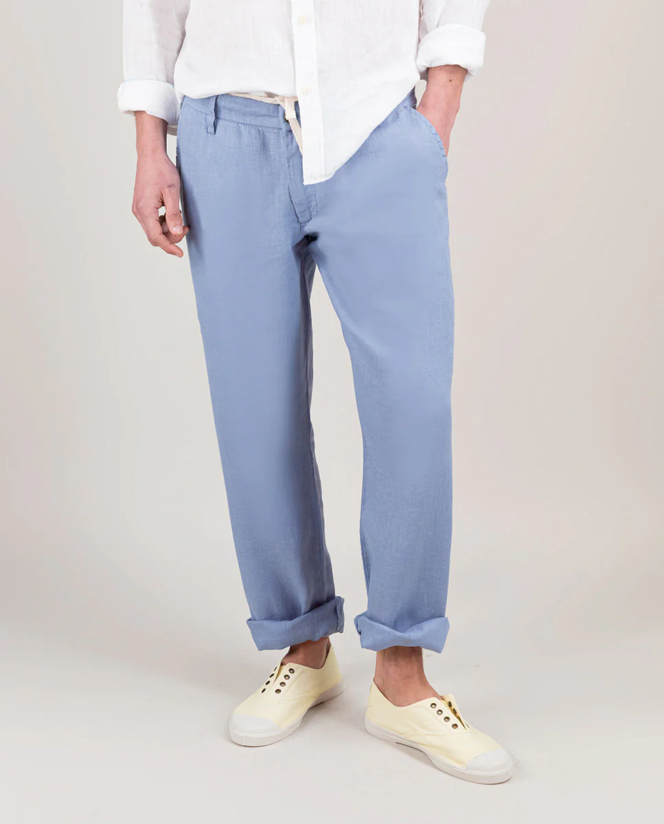 Pantalón Elástico Lino Garment Dyed Azul - Imagen 5
