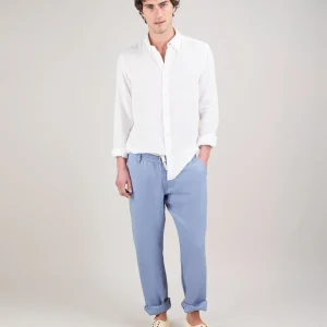 Pantalón Elástico Lino Garment Dyed Azul