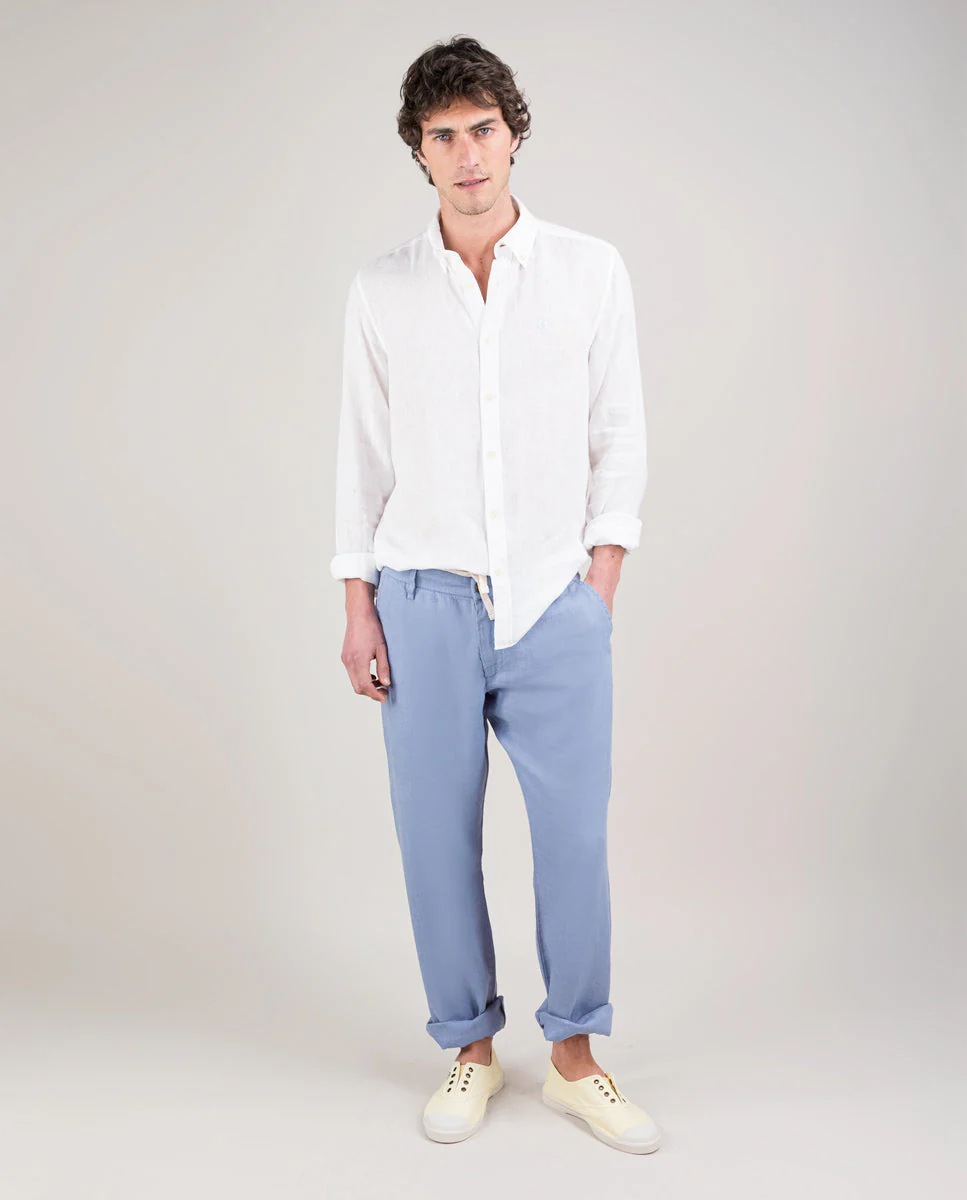 Pantalón Elástico Lino Garment Dyed Azul