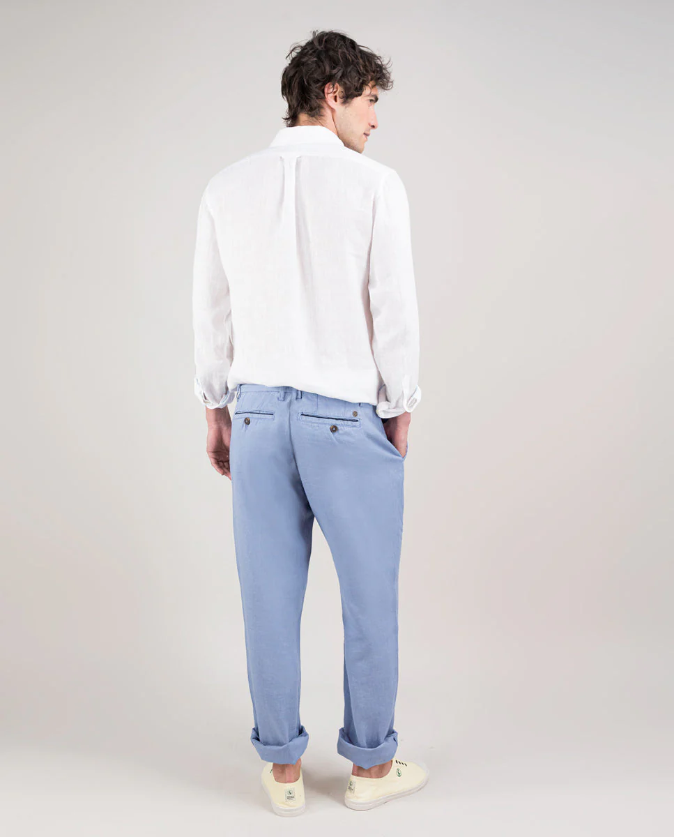 Pantalón Elástico Lino Garment Dyed Azul - Imagen 6