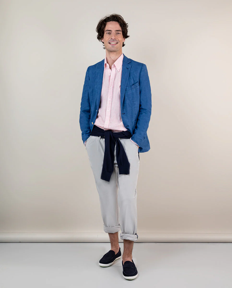 Americana Lino Lavado Azul