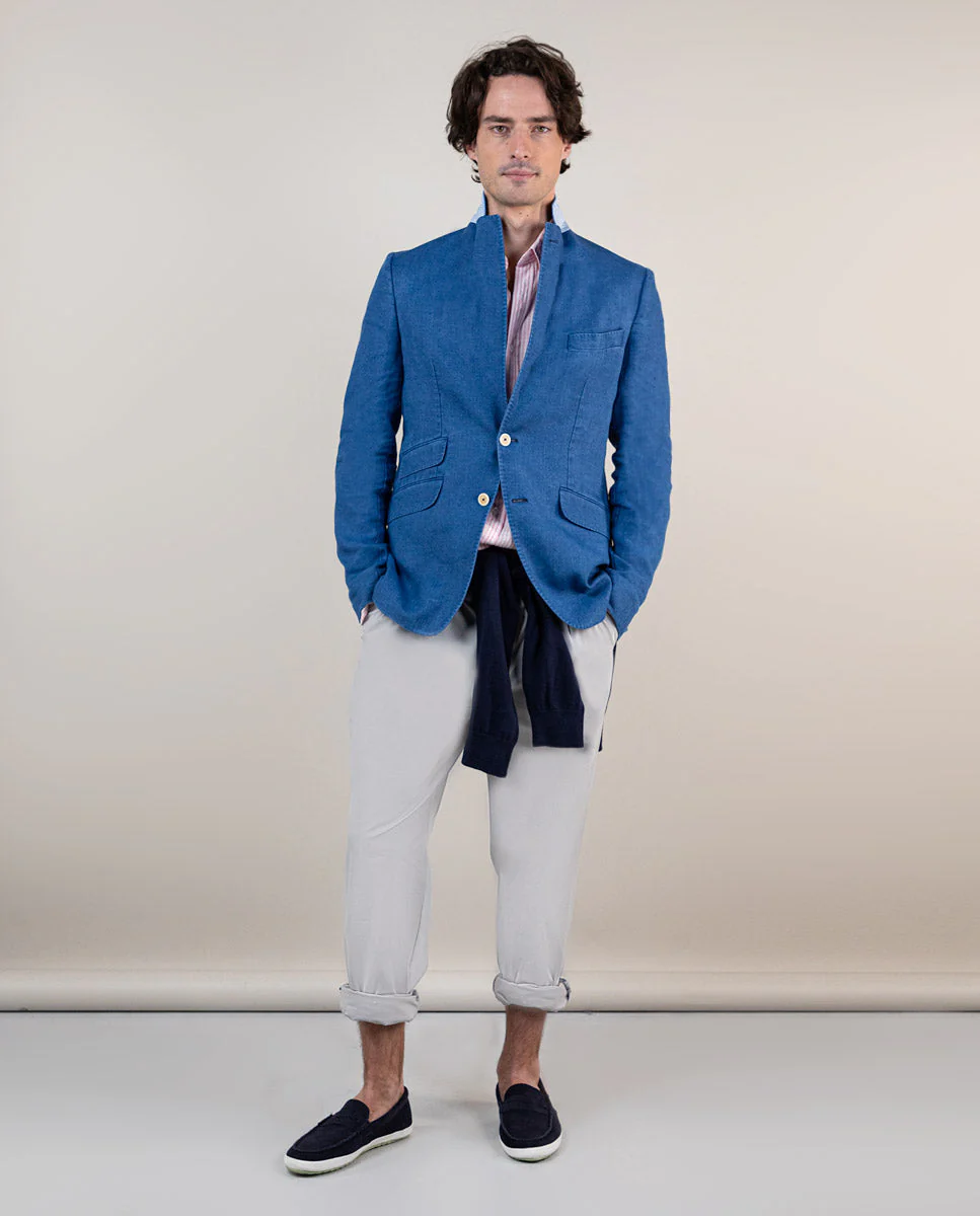 Americana Lino Lavado Azul - Imagen 5