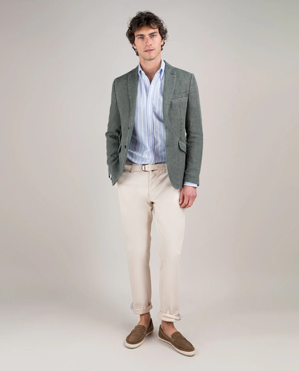 Americana Lino Lavado Verde