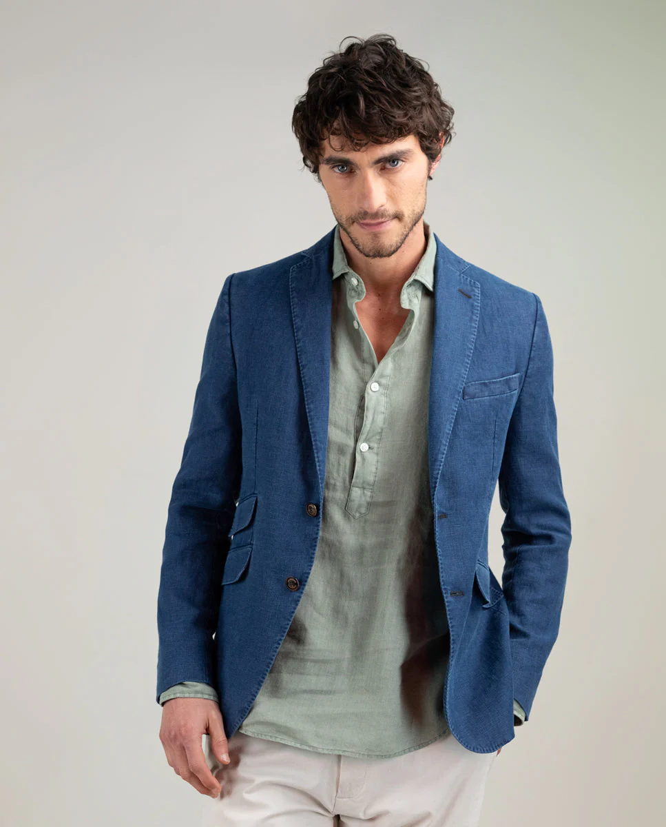 Americana Lino Lavado Azul - Imagen 9