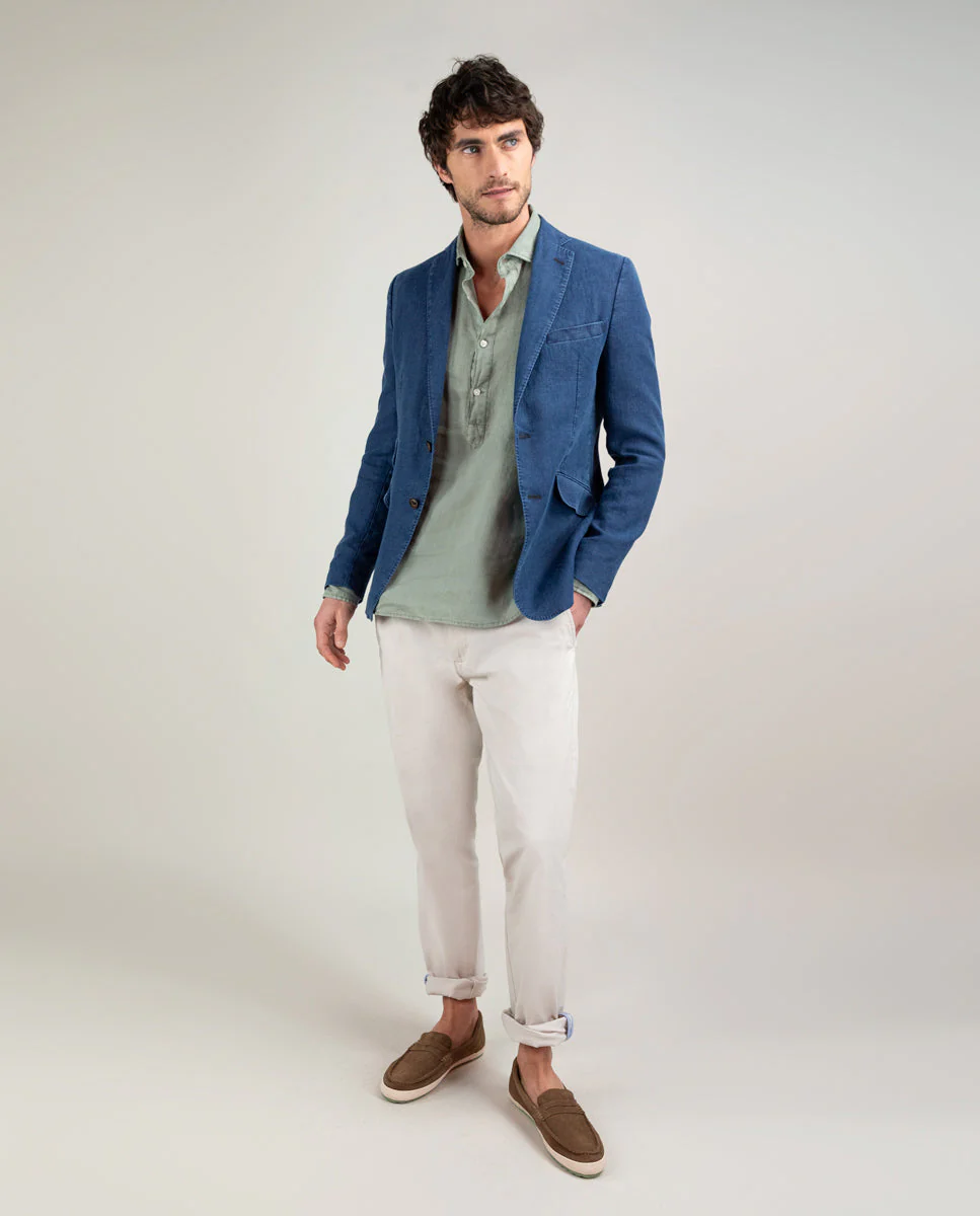 Americana Lino Lavado Azul - Imagen 3