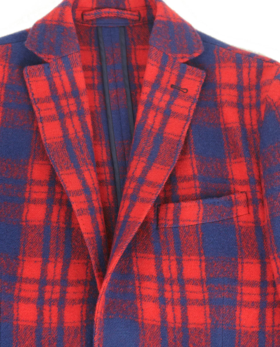 Americana Lana Tartán Azul Rojo - Imagen 3