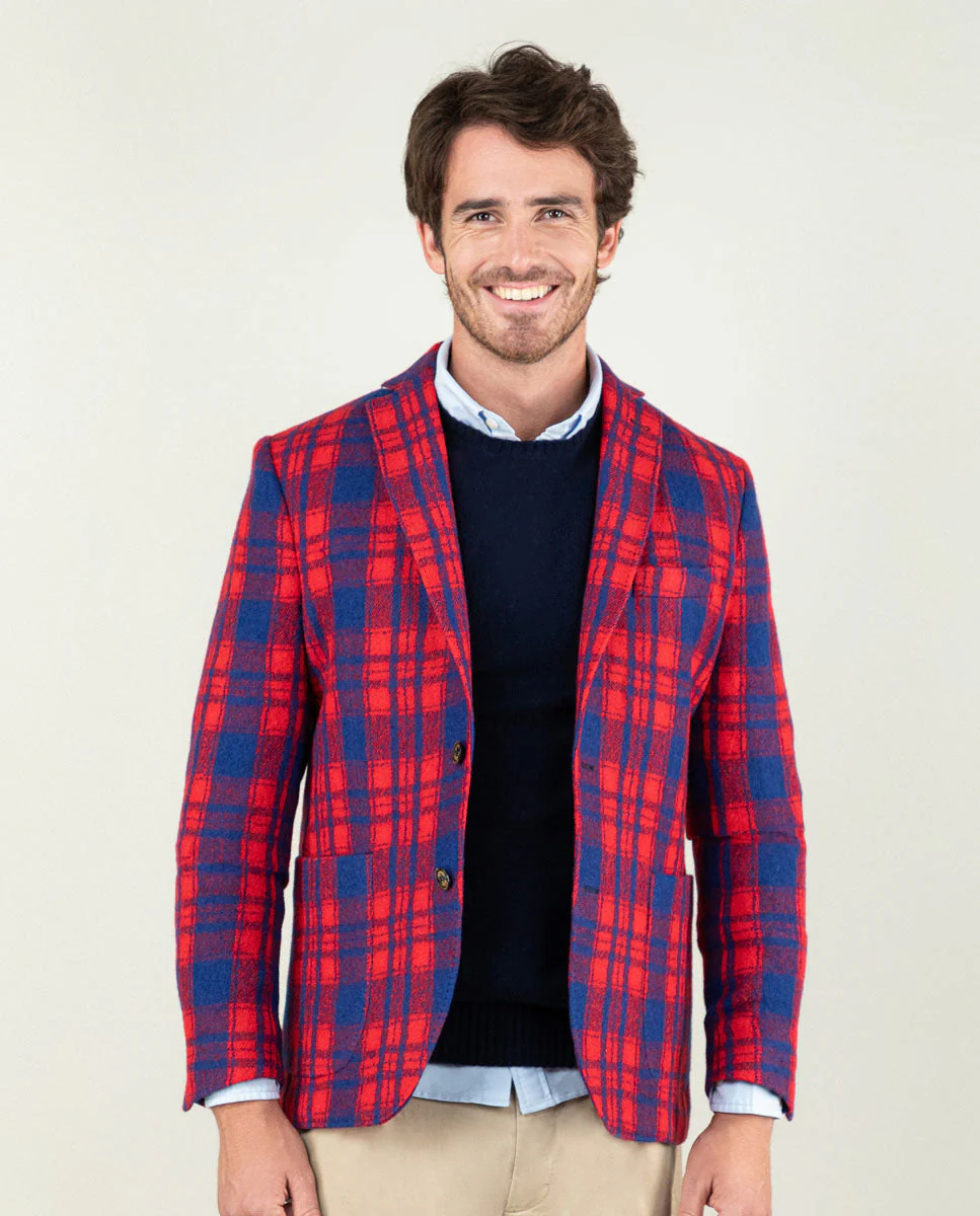 Americana Lana Tartán Azul Rojo - Imagen 7