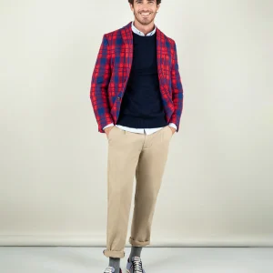 Americana Lana Tartán Azul Rojo