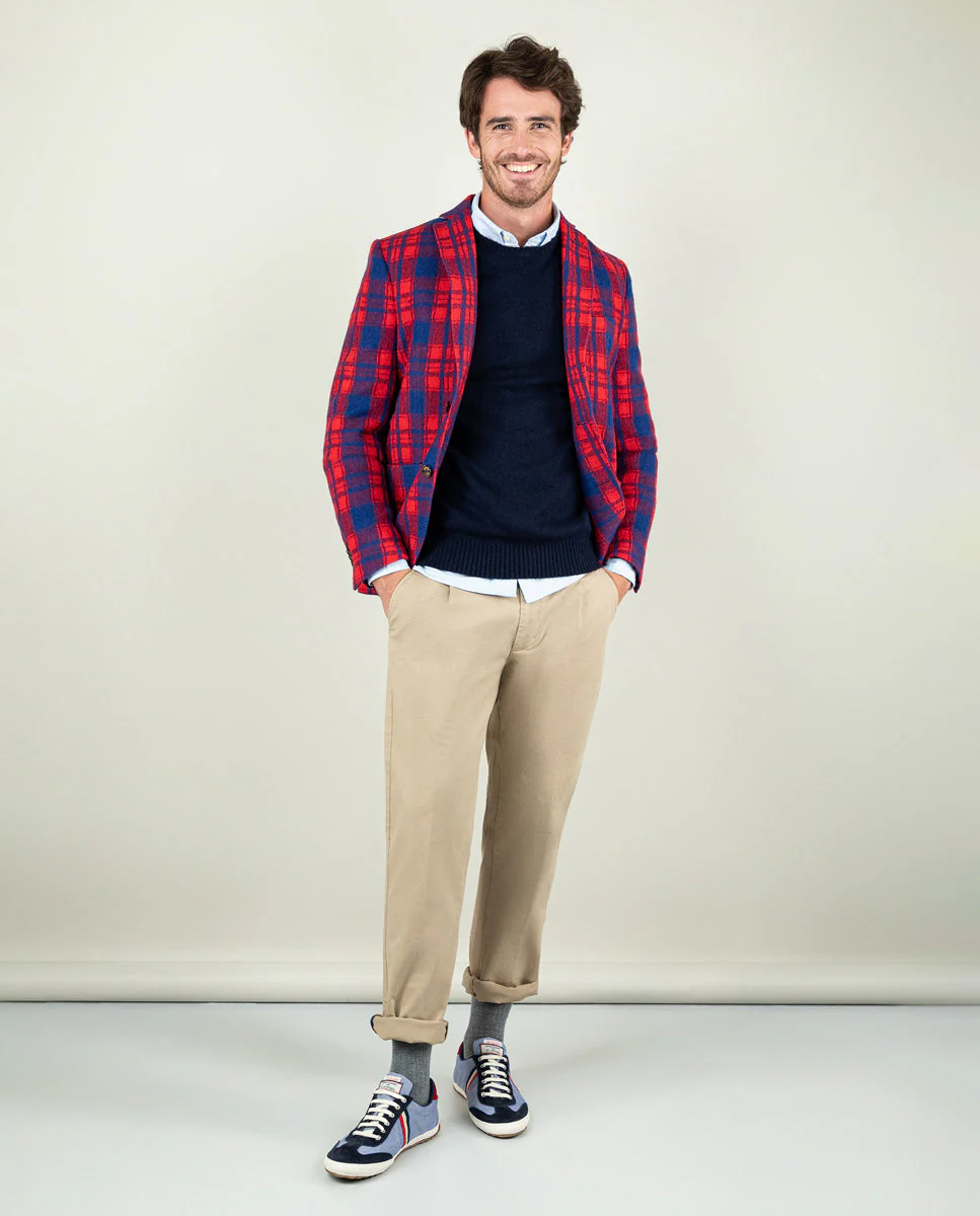 Americana Lana Tartán Azul Rojo