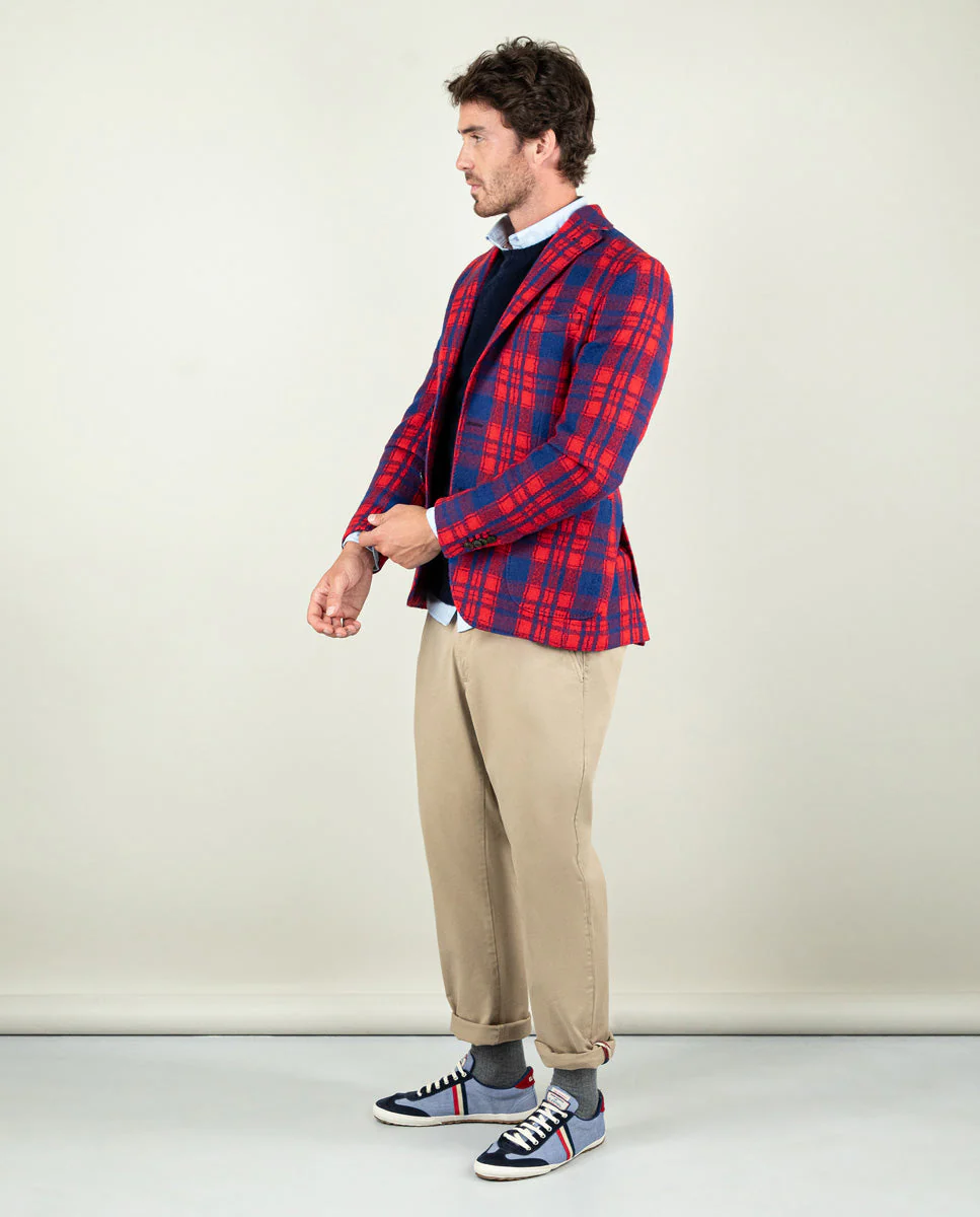 Americana Lana Tartán Azul Rojo - Imagen 6