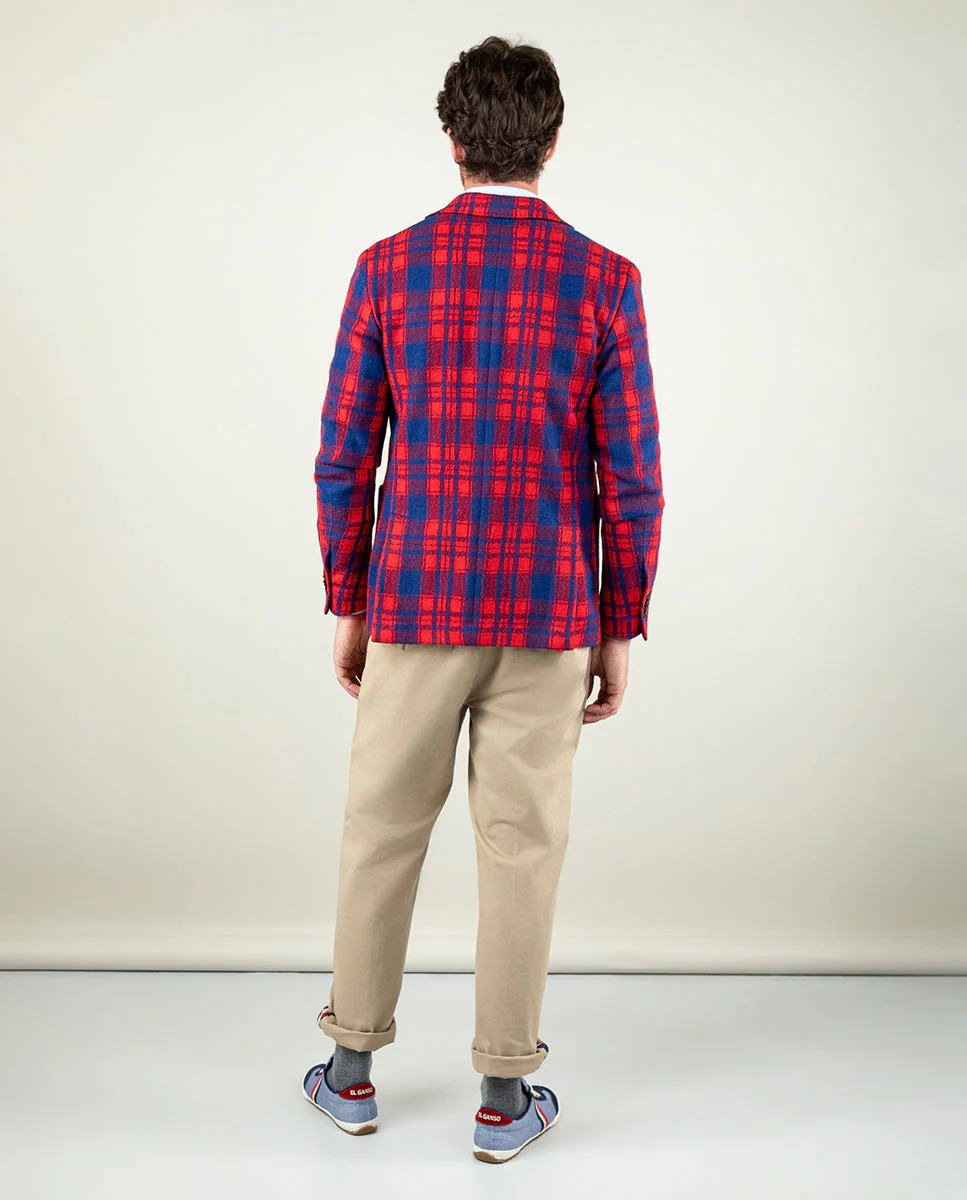 Americana Lana Tartán Azul Rojo - Imagen 8