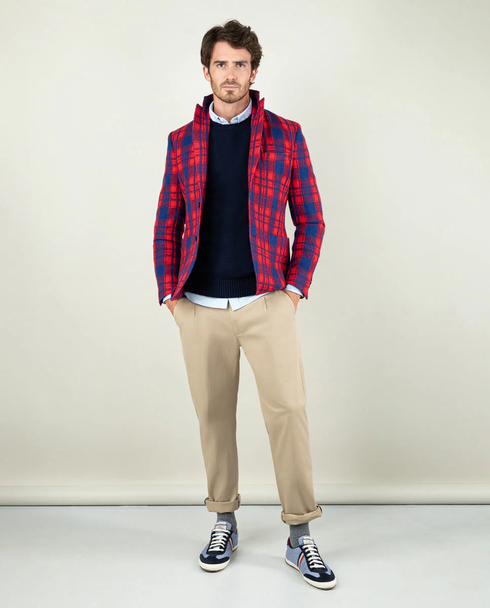 Americana Lana Tartán Azul Rojo - Imagen 9