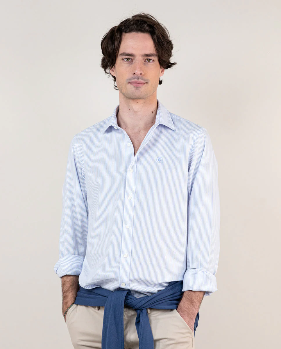 Camisa Pin Point Raya Fine Bengal Oxford Celeste - Imagen 6