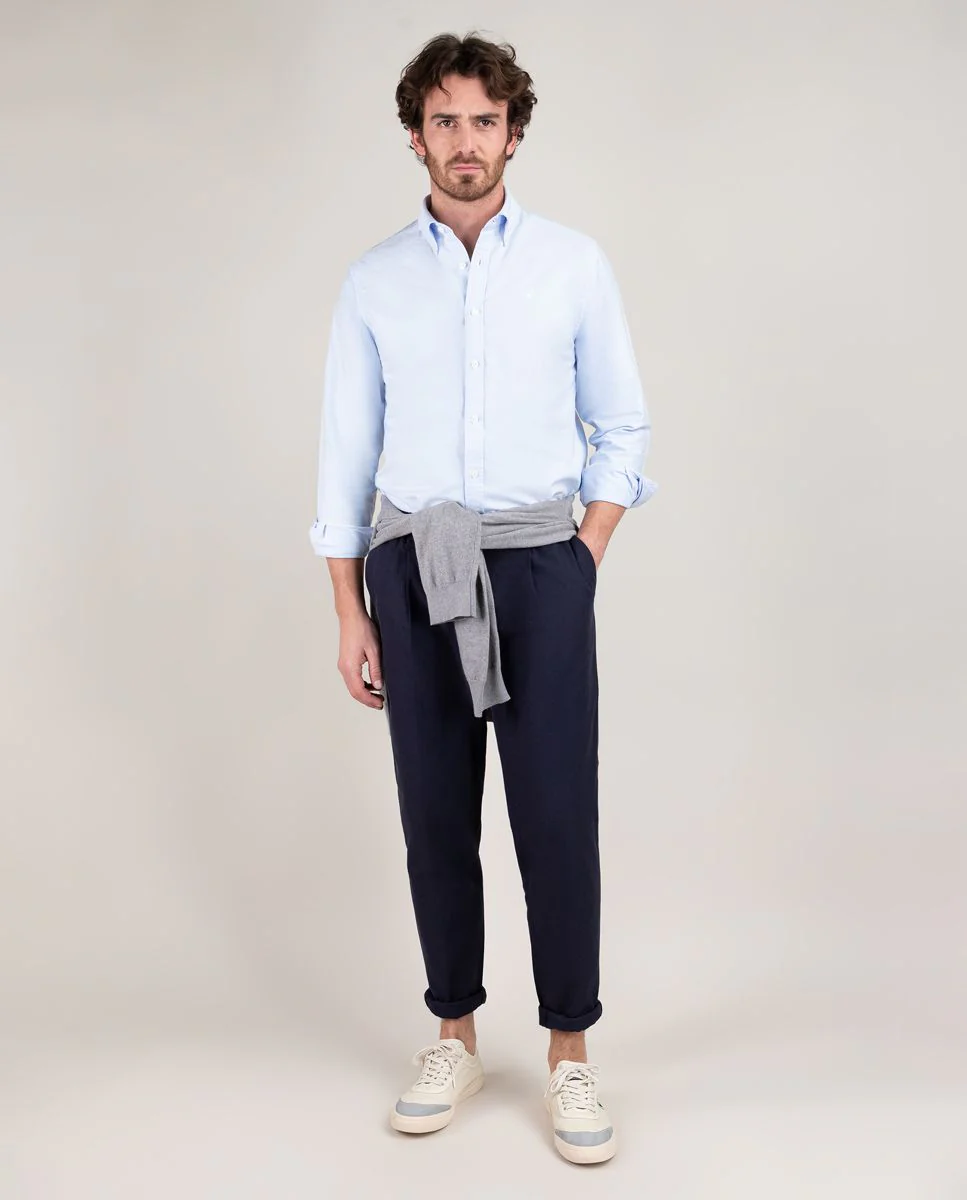 Camisa Oxford Liso Celeste