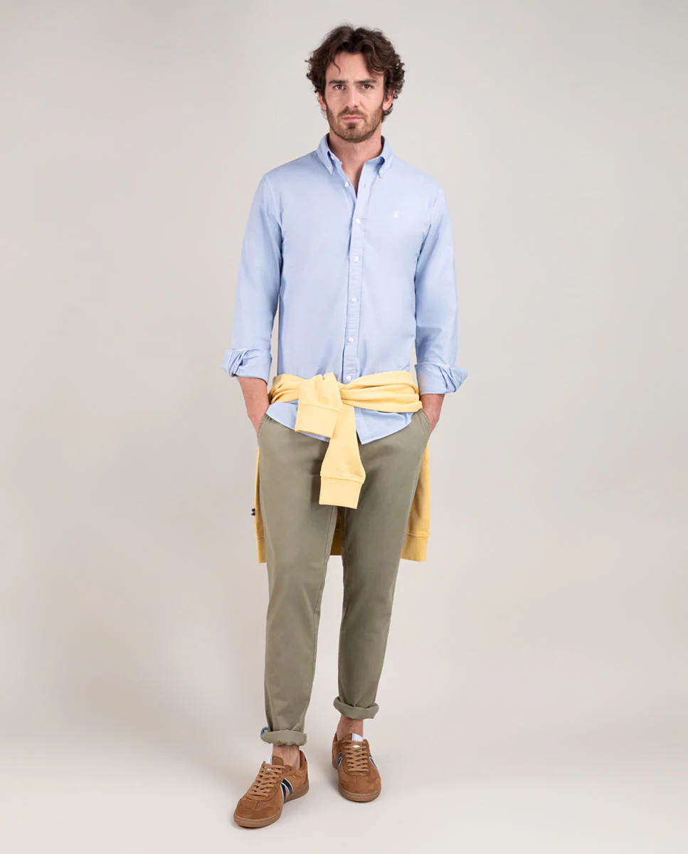 Camisa Algod贸n Garment Dyed Celeste