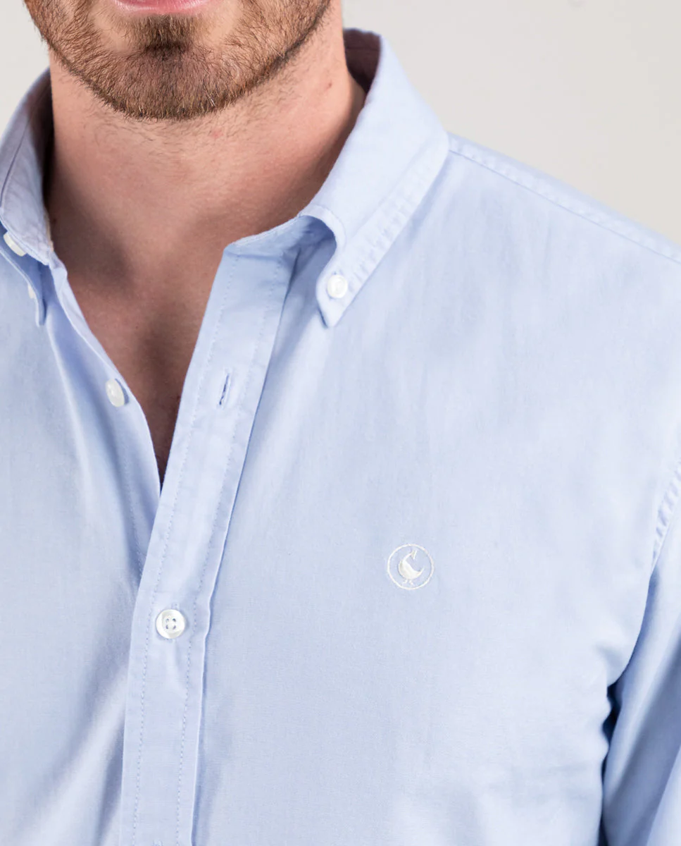 Camisa Algod贸n Garment Dyed Celeste - Imagen 3