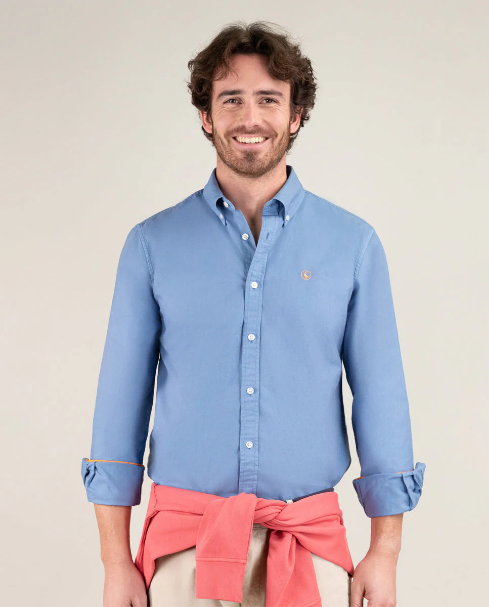 Camisa Algodón Garment Dyed Azul - Imagen 6