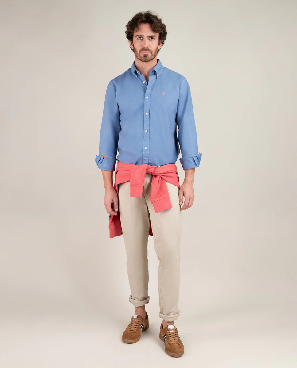 Camisa Algodón Garment Dyed Azul