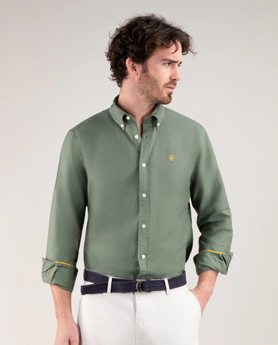 Camisa Algodón Garment Dyed Kaki - Imagen 6