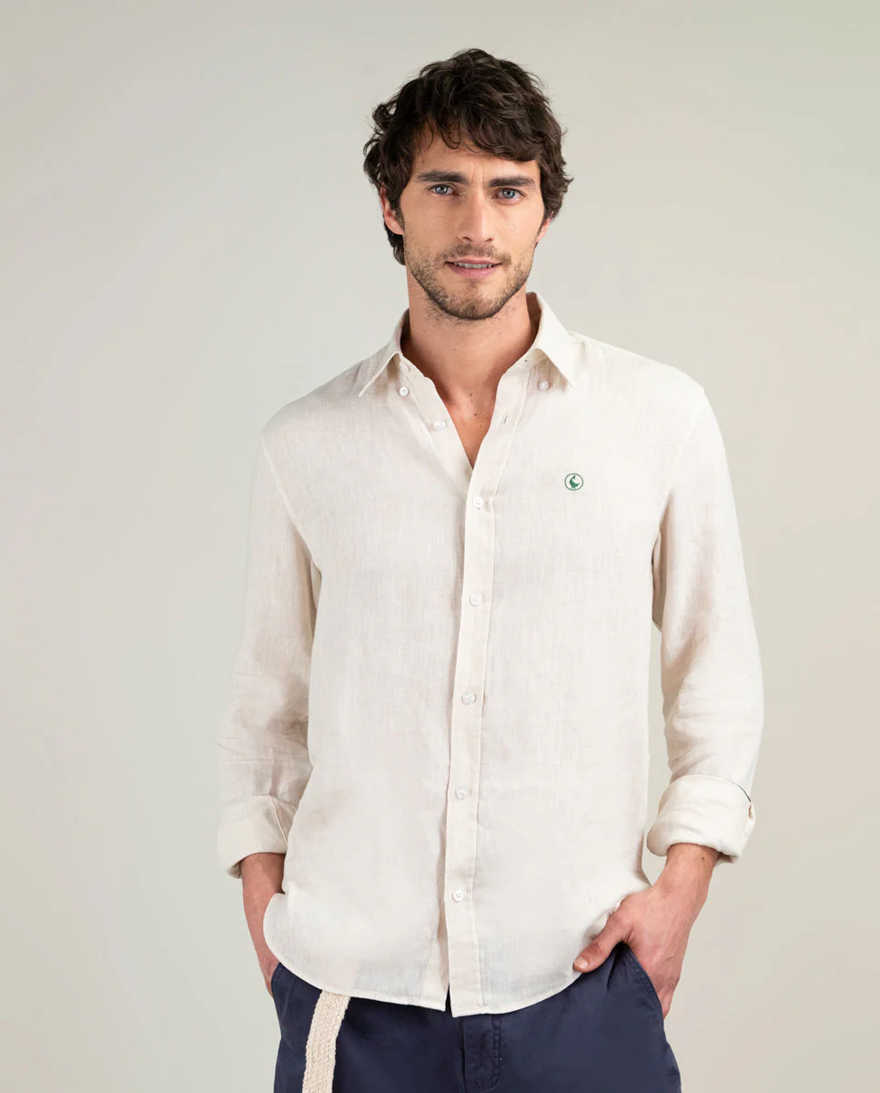 Camisa Lino Garment Dyed Beige - Imagen 7