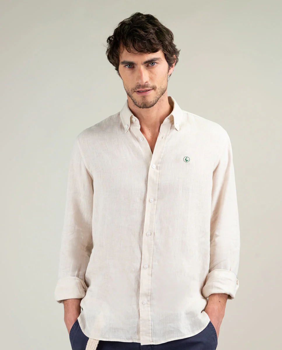 Camisa Lino Garment Dyed Beige - Imagen 6