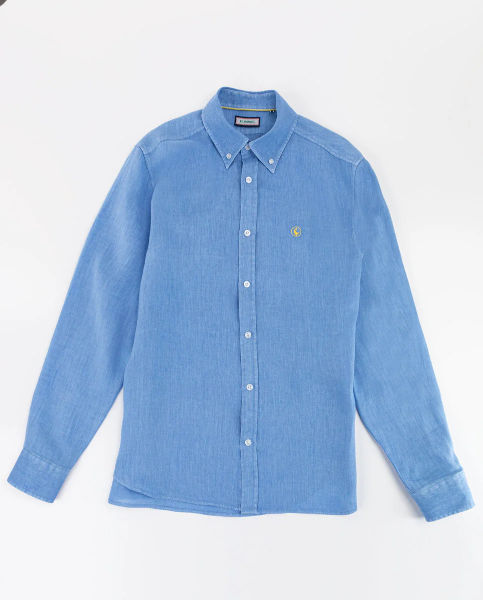 Camisa Lino Garment Dyed Azul - Imagen 8
