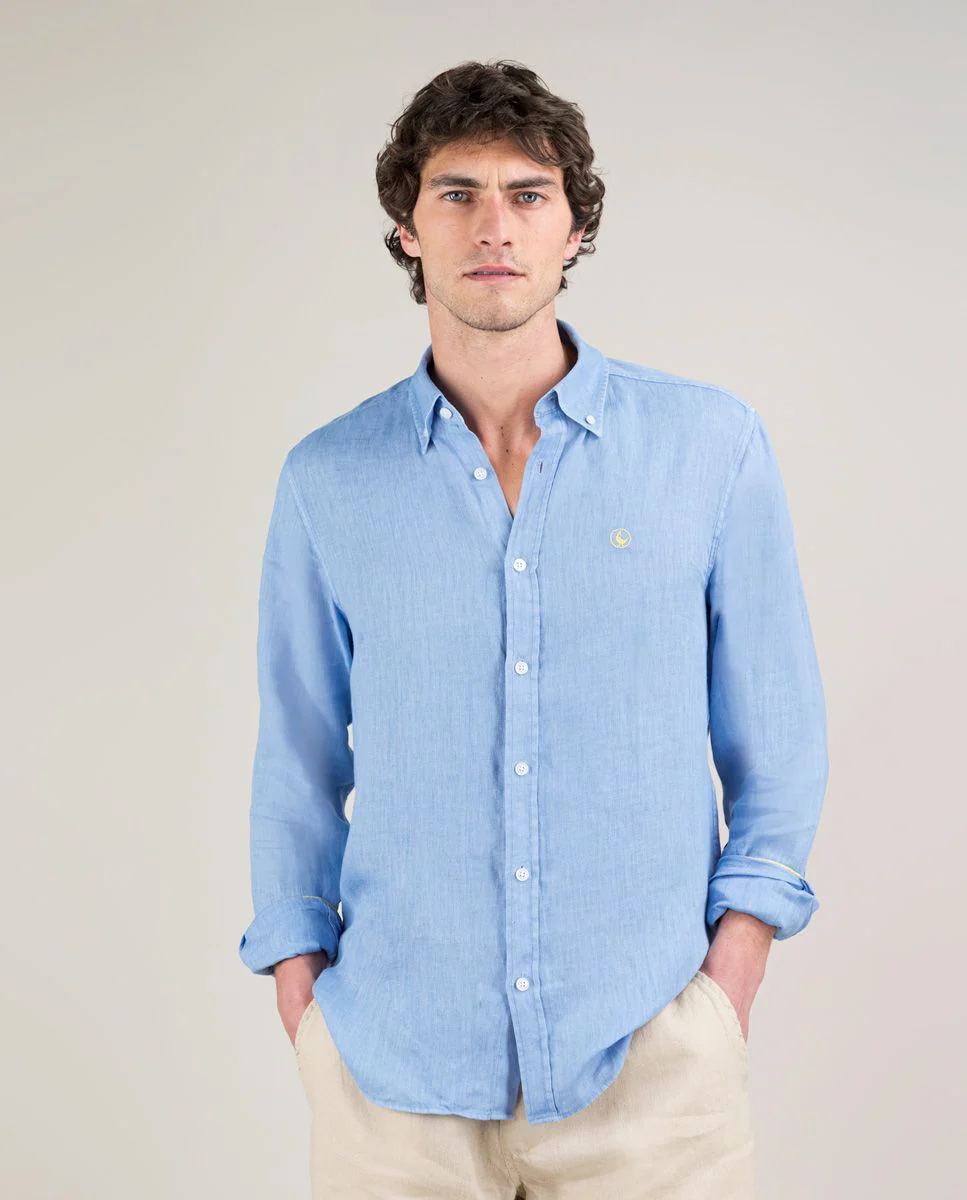 Camisa Lino Garment Dyed Azul - Imagen 6