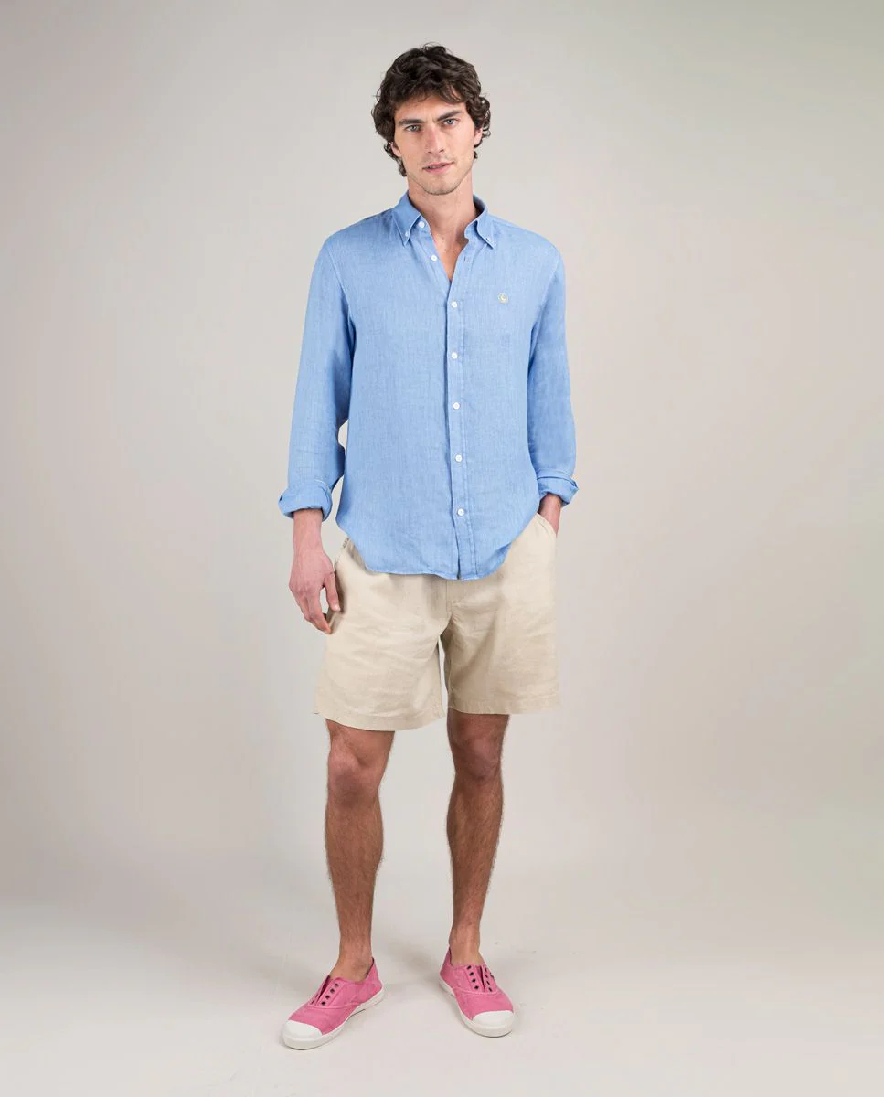 Camisa Lino Garment Dyed Azul