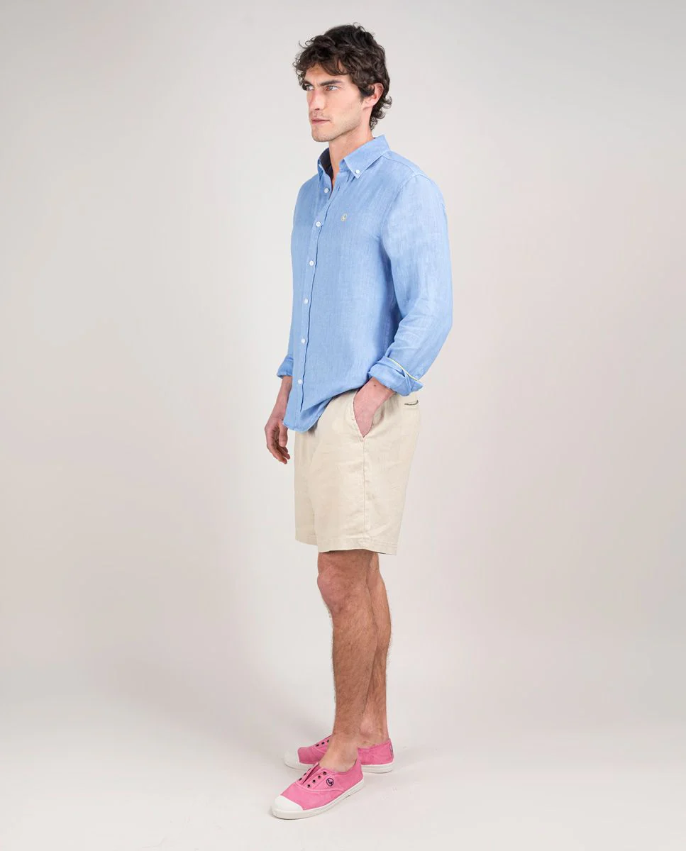 Camisa Lino Garment Dyed Azul - Imagen 4