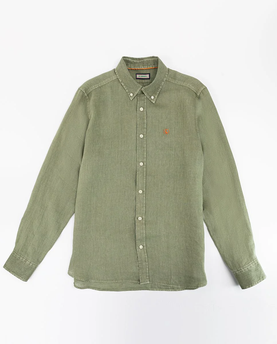 Camisa Lino Garment Dyed Kaki - Imagen 6