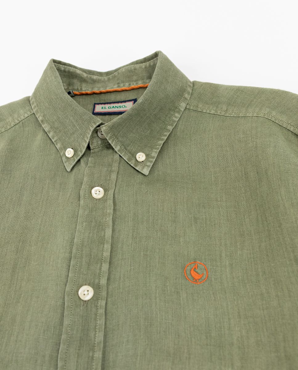Camisa Lino Garment Dyed Kaki - Imagen 8