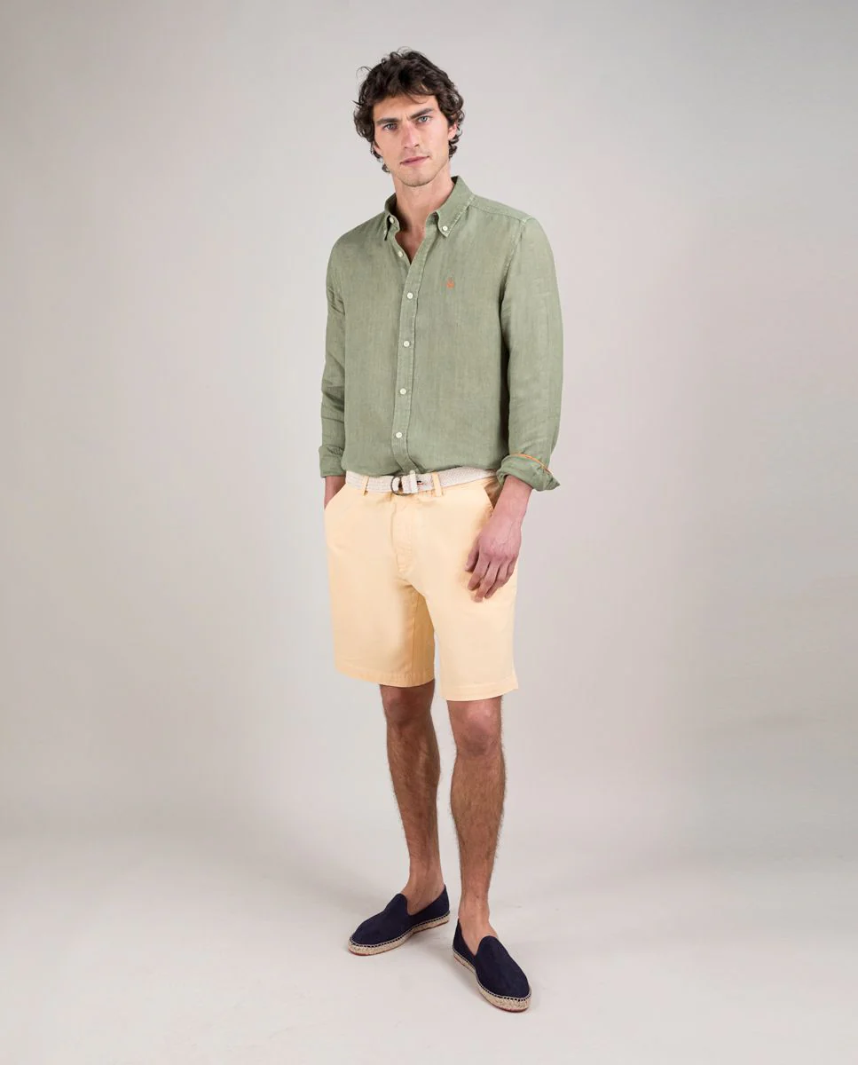 Camisa Lino Garment Dyed Kaki