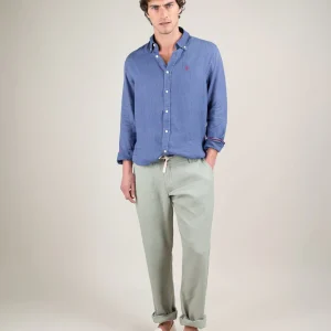 Camisa Lino Garment Dyed Marino