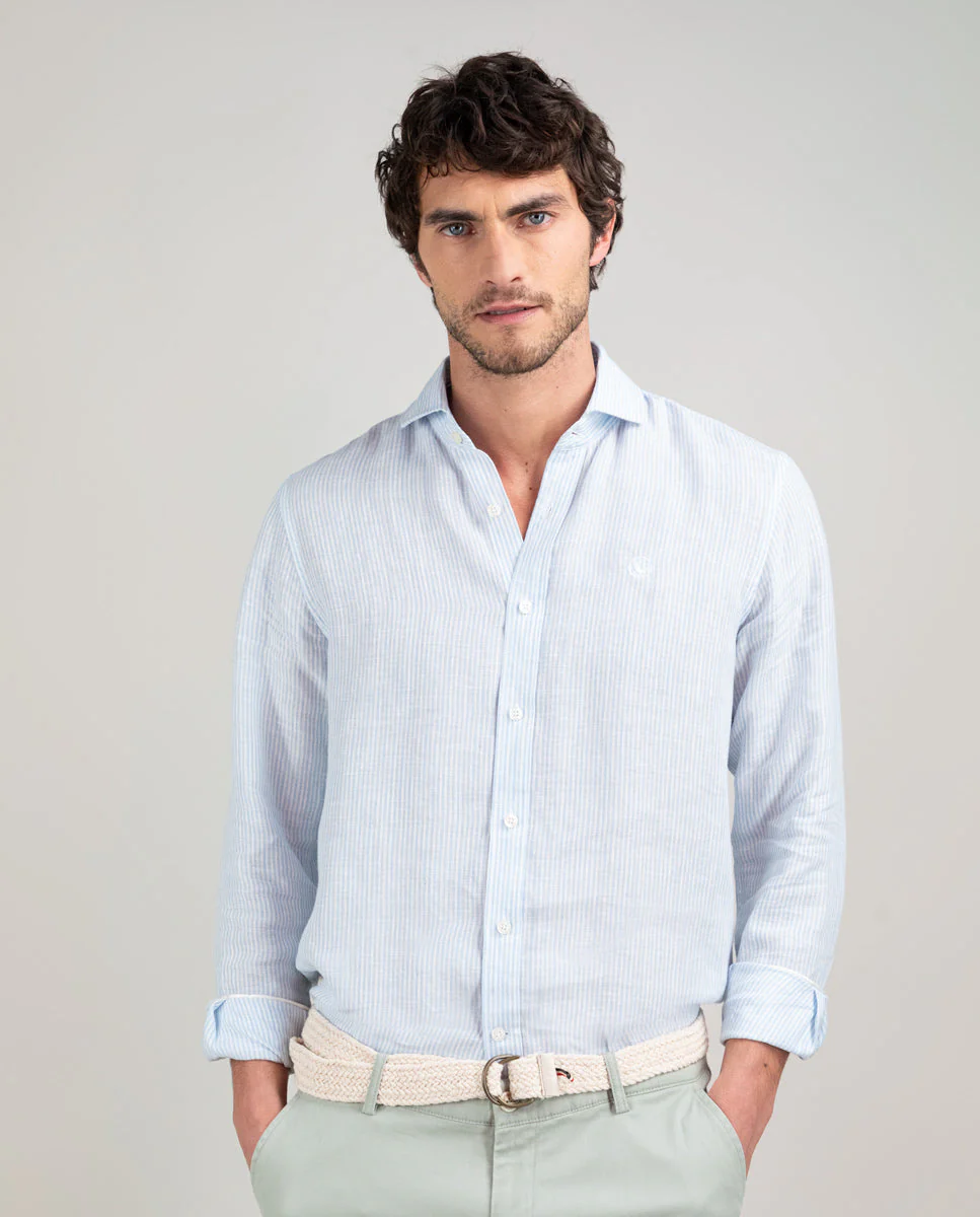 Camisa Lino Yale Celeste - Imagen 5