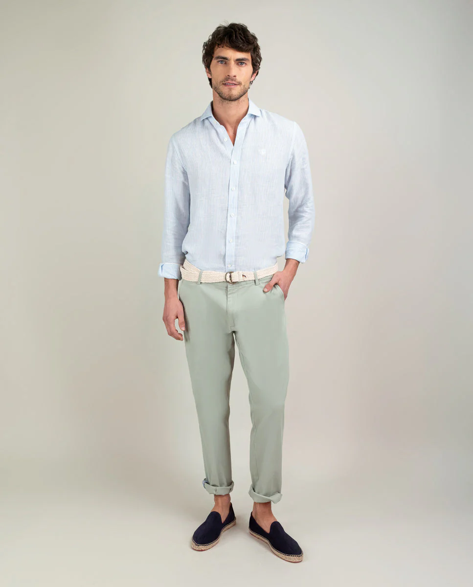Camisa Lino Yale Celeste