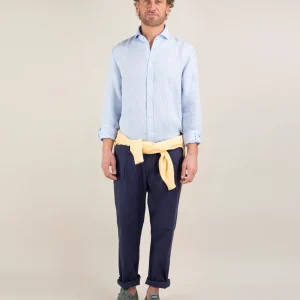 Camisa Lino Chambray Celeste