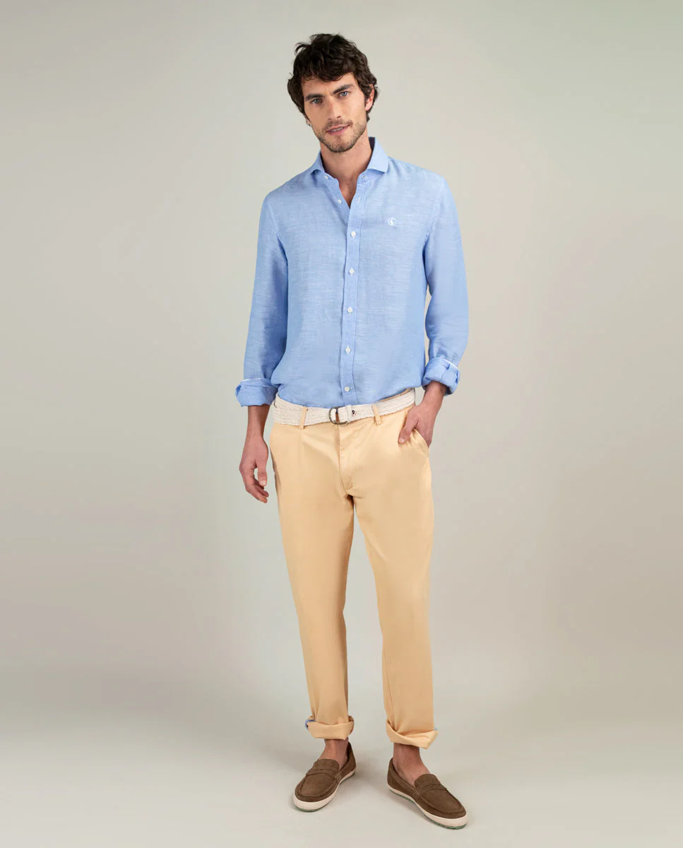 Camisa Lino Chambray Marino