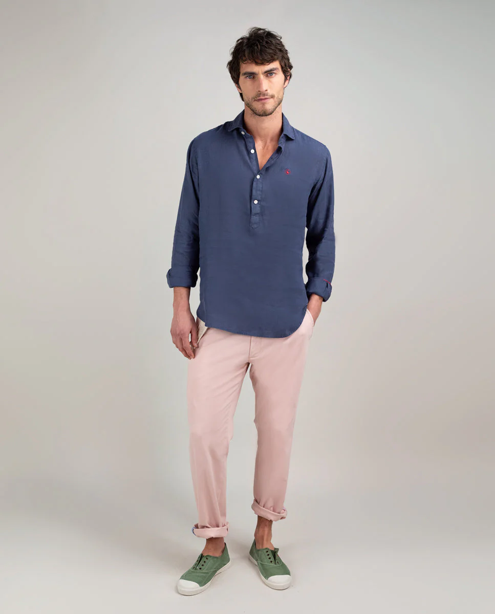 Camisa Polera Lino Marino