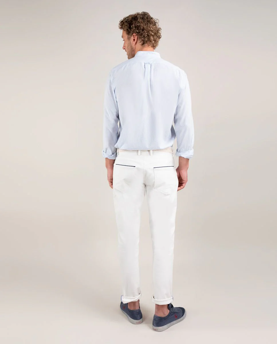 Camisa Seersucker Raya Celeste Cuello Mao - Imagen 5