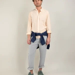 Camisa Seersucker Raya Naranja Cuello Mao