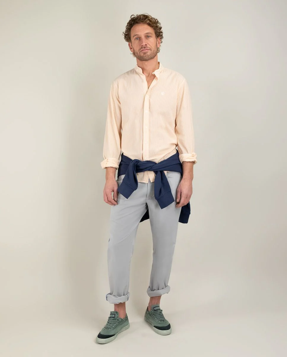 Camisa Seersucker Raya Naranja Cuello Mao