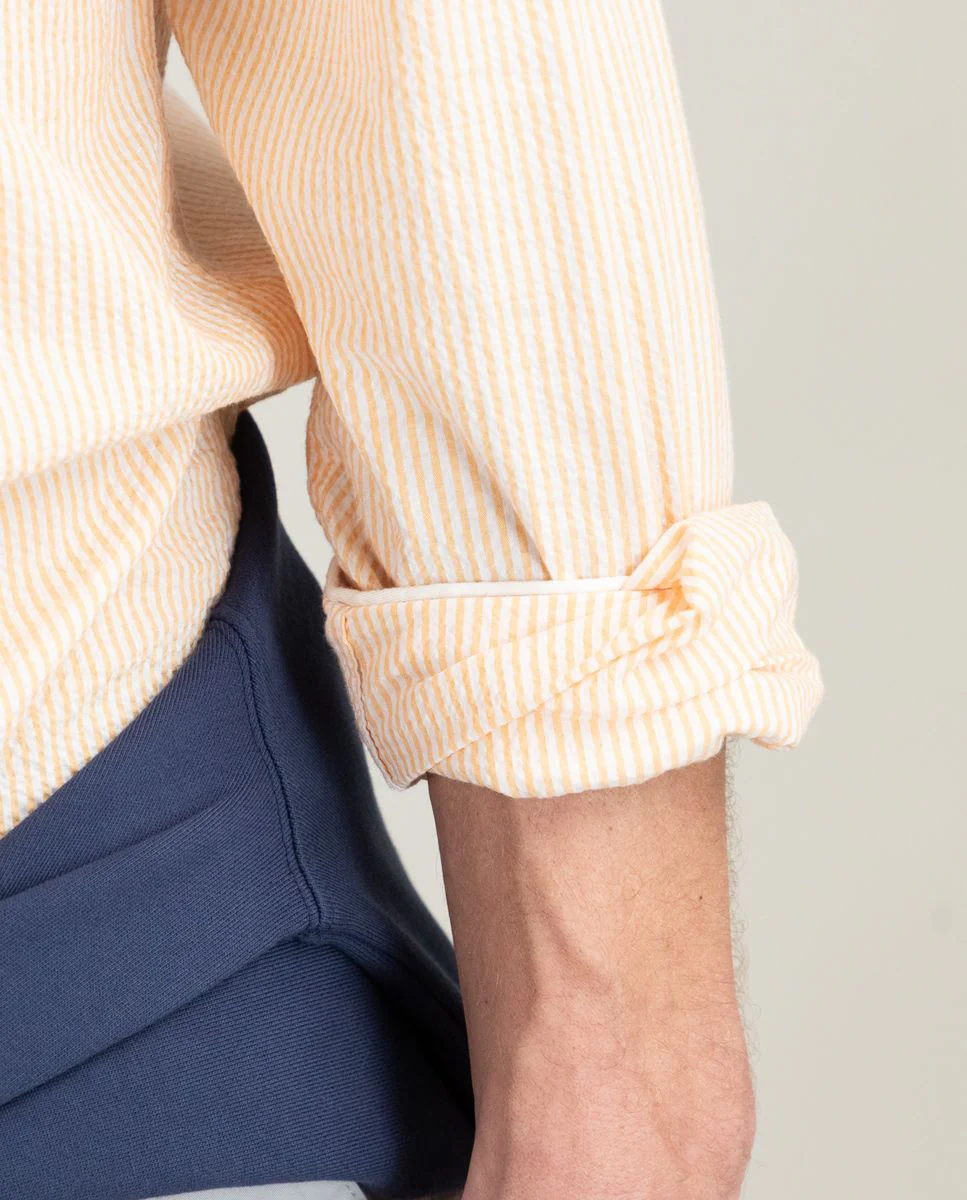 Camisa Seersucker Raya Naranja Cuello Mao - Imagen 5