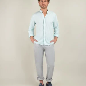 Camisa Seersucker Raya Aguamarina Cuello Mao