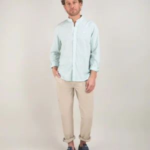 Camisa Seersucker Raya Verde Cuello Mao